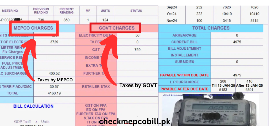 mepcobill online taxes by govt